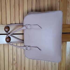 Coccinelle double handle crossbody tote in beige leather.
